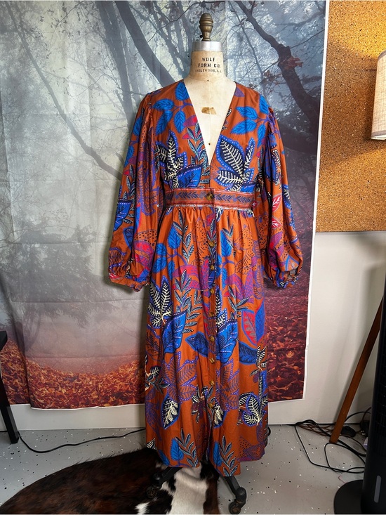 FARM Rio Dresses & Skirts - FARM Rio Rust Maxi Dress with Blue and Purple Leaf Motif